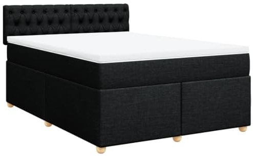 vidaXL Boxspringbett, Doppelbett mit LED Matratze Matratzenauflage, Bettgestell mit Lattenrost Kopfteil, Polsterbett Bett für Schlafzimmer, Schwarz 160x200cm Stoff