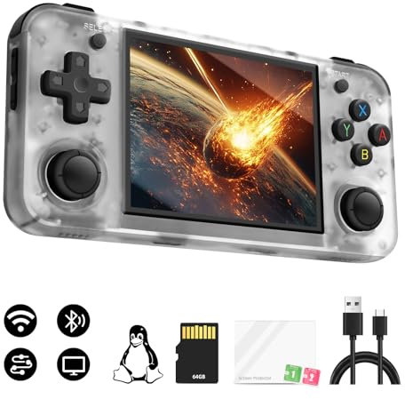 RG35XX H Consola Retro Portatil, 3.5 Pulgadas de Pantalla IPS del Sistema Linux,Soporta 2.4G Gamepad inalámbrico y Salida de TV HDMI, Consola Portatil, con 5500+ Juegos clásicos, 64G TF Card, Blanco