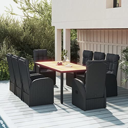 Somanki 9-TLG. Garten-Essgruppe mit Kissen Schwarz Poly Rattan, Esstisch Mit Stühlen Set, Gartenmöbel Sitzgruppe, Balkon Möbel, Gartenlounge Set, Terrassenmöbel, Balkonmöbel Set - 3157604