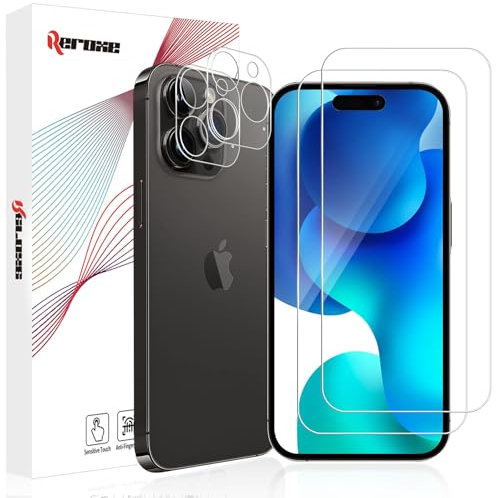 REROXE 2+2 Stück Schutzfolie für Panzerglas für iPhone 15 Pro, 9H Härte HD Transparent Bruchsicher Displayschutzfolie für iPhone 15 Pro, 2.5D Hohe Empfindlichkeit iPhone 15 Pro Displayschutz Folie