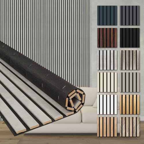 HEXIM Akustikpaneele 2 Stück 278x60cm Holz Comfort - flexible Holzpaneele Platten Lamellenwand flexibel MDF Wandpaneele TV Wandverkleidung Holzwand Deko grau (3.34m² Chicago Concrete)
