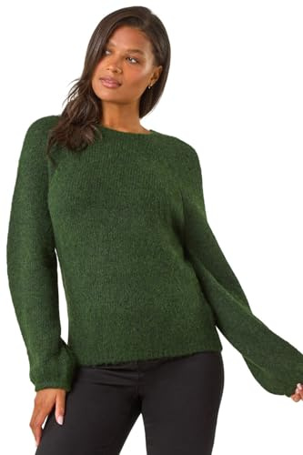 Roman Originals Soft Knit Blouson Jumper for Women UK - Ladies Everyday Autumn Winter Crew Neckline Comfy Soft Evening Vacation Work Party Night Out