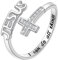 JewelryWe Kreuz Jesus Ring Damen: Zirkonia Kreuz Buchstaben JESUS Offen Verstellbar Damen-Ring Fingerringe mit Gravur I Can Do All Things Religiöse Christliche Glaube Schmuck Geschenk Silber
