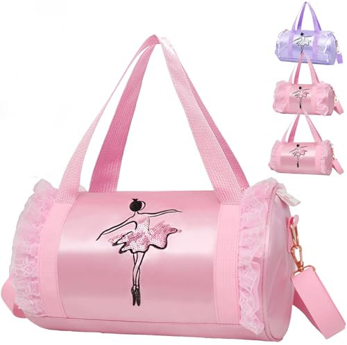 XIEXIESHER Tanztasche, Balletttasche Mädchen, Handtasche Kindertasche, Sporttasche Mädchen, Umhängetaschen für Schule, Arbeit, Urlaub, Shopping, Schwim, Weihnachtsgeschenke für Mädchen(Rosa B)