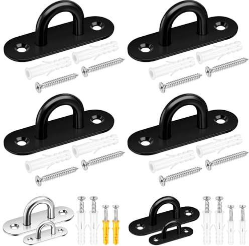 Tanstic 4 Stück M8 3.1 Zoll Edelstahl Pad Augenplatte, Heft Ring Haken Marine Hardware Heft Haken Schleife Heavy Duty Deckenhaken mit Schrauben Anker für Schwingen Suspensionen (schwarz)