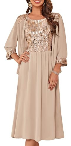 GRACE KARIN Damen Glitzer Paillettenkleid Elegant Loose Fit Ärmelloses Partykleid Hochzeit Cocktail Kleider Champagner L
