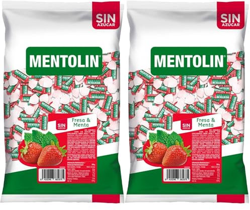 MENTOLÍN pack de 2 kg de caramelos duros sabor menta y fresa sin azúcar, 2x1kg