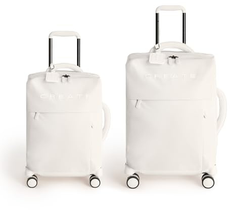 CREATE / Luggage Studio Soft/Set S und M Polyester Soft Koffer Cremeweiß/TSA Vorhängeschloss, 4 doppelte multidirektionale Räder, Teleskopgriff, wasserfestes Material, Namensschild