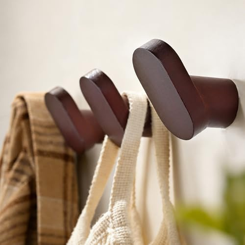 ZUNTO 4 Pack Wooden Towel Hooks, Wall Mounted Drilling, Heavy Duty Waterproof Wall Hooks for Kitchen, Bathroom, Entryway