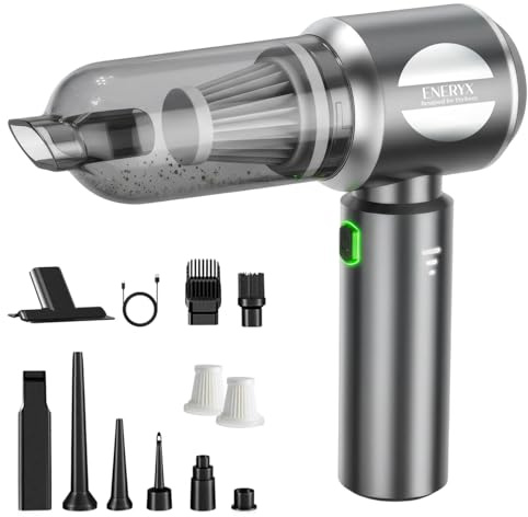 ENERYX Aspirabriciole Senza Fili Potente, Aspirapolvere Portatile per Auto, Casa, Ufficio e Peli Animali Domestici, Motore Brushless e Batteria Ricaricabile con USB-C, Design Leggero e Silenzioso
