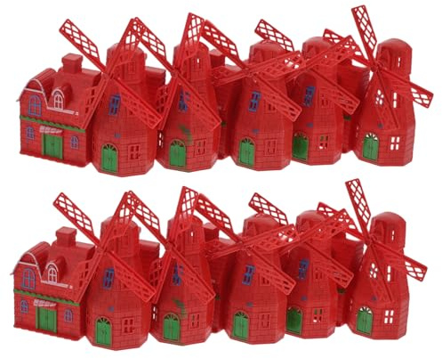 Parliky 10pcs Miniature Dutch Windmill House Ornaments Vintage Micro Landscape Decoration Mini Cottage Fairy Garden Accessories with Farmhouse Charm for Collectors