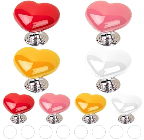FEIHS 8 Piezas Botón para el inodoro con forma de corazón | Plástico,botón autoadhesivo,se puede utilizar como tirador para el asiento del inodoro,rojo+blanco+amarillo+rosa
