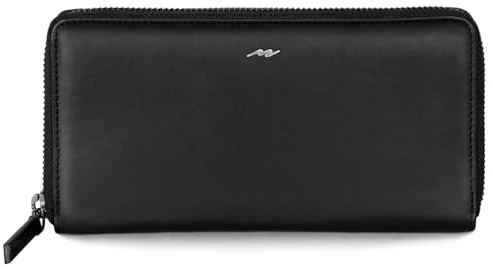 Marc Peter® Geldbörse Daisy, Große Portemonnaie aus Leder, Geldbeutel mit TÜV-geprüftem RFID-Schutz, inkl. Geschenk-Box, für Damen - Schwarz Nappa