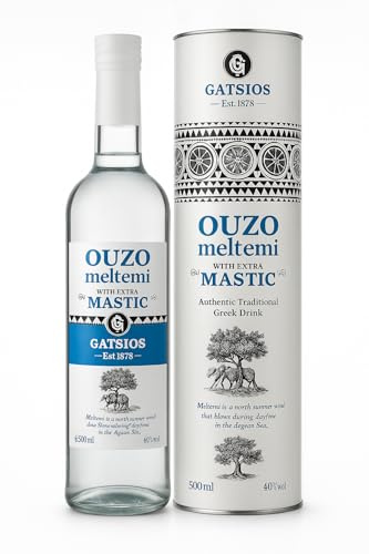 GATSIOS Ouzo Meltemi Mastic 40% Vol. – Griechischer Ouzo mit extra Mastix, 500 ml Flasche in Geschenk-Metalldose (500ml)