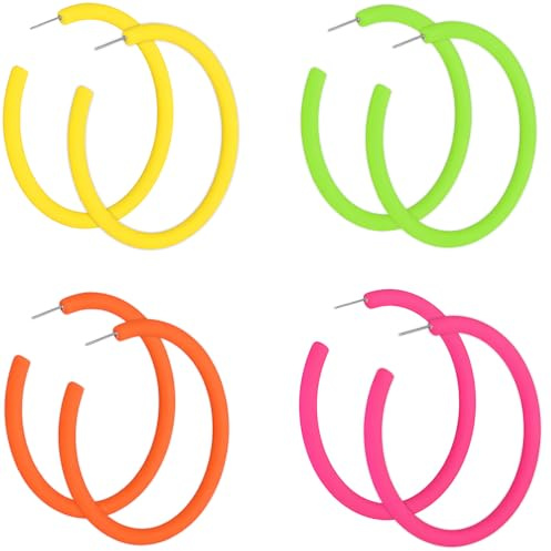 2 Pairs 80er Jahre Accessoires, Neon Acryl Ohrringe Damen, Bunte Creolen Vintage Stil für Mottoparty & 90er Jahre Outfit