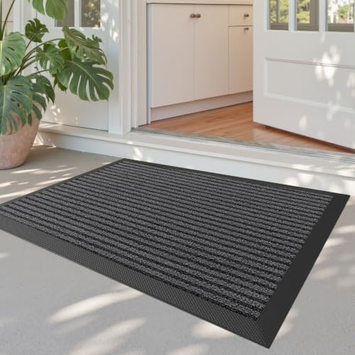 DEXI Door Mat 50 x 80 cm, Dirt Trapper Doormat for Entrance, Grey | Polypropylene Surface, Non-Slip Rubber Backing, Fade Resistant, Low Profile, Easy to Clean, Sheltered Outdoor & Indoor