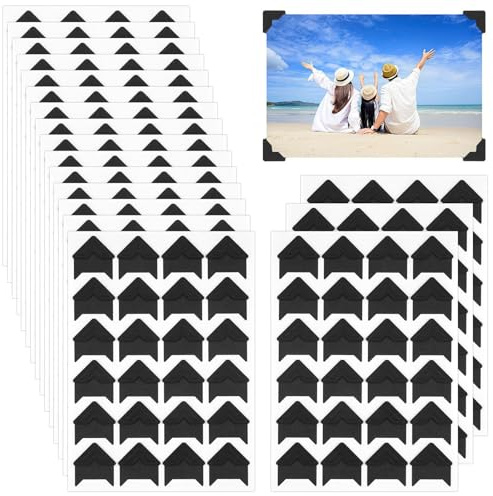 Dermalyx Selbstklebende Foto Ecken 432 Stück, Säurefrei für Scrapbooking, DIY Fotoalben, Erinnerungsalben, Tagebücher, Schwarz Selbstklebende Foto Ecken, Säurefrei