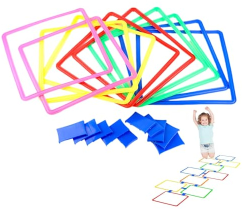 Outdoor-Hüpfspiel – Kombinierbare Ringe mit Sitzsack, 10-teiliges Parcours-Set für Spielplatzaktivitäten | Ideal für Unterhaltung, Fitness und Bewegungsförderung bei Kindern