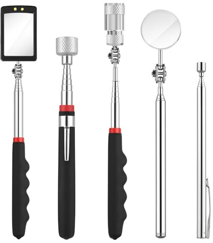 flintronic Telescopic Magnetic Pick up Tool, 5 PCS Metal Extends Tool with Extra Strong Magnet and Non-Slip Handle, Retractable Magnetic Wand for Picking Up Small Parts Metal Objects, Screws, Nuts