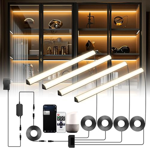 Lumtide Vitrinenbeleuchtung LED Regalbeleuchtung, Schrankbeleuchtung mit Alexa, V-Form LED-Beleuchtungsset WiFi Dimmbar 2700K, App & Fernbedienung, Speicherfunktion (4 * 29cm)