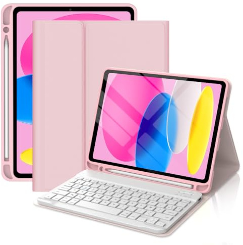 Coque Clavier pour iPad A16 11e/10e gén (11'' 2025/10.9'' 2022), Rose | AZERTY Français, Bluetooth, Magnétique, Détachable, avec Porte Crayon, pour iPad 11/10 Ème Generation