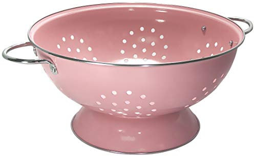 Reston Lloyd Calypso Basics Extra Large Enameled Colander with Solid Base, Strainer with Handles, for Pasta, Berries, Vegetables, Fruit, Pink, 7 Quart (224oz/ 6.6 L)