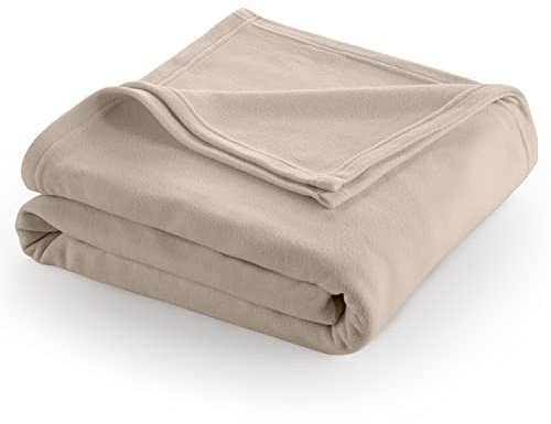 Twin Size Fleece Bed Blanket | Comfy Supersoft Fleece Blanket – All-Season Light Weight Throw Blanket | Luxuriously Soft | Throw Blanket for Couch and Sofa | Machine Wash | Beige