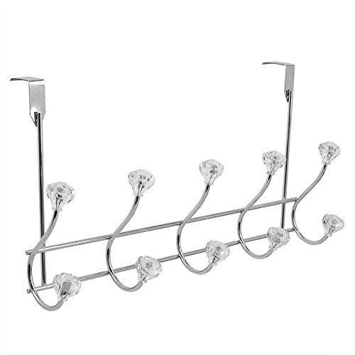 Home Basics Porte-manteau à 5 crochets avec boutons en cristal, multi-usages pour suspendre vêtements, manteaux, serviettes, peignoirs, chrome