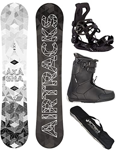 Airtracks Herren Snowboard Set Freestyle Freeride Wide Board Akasha Wide 159 - Snowboard Bindung Master - Softboots Master QL 47 - SB Bag