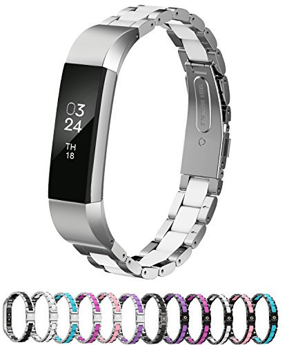 Greeninsync Kompatibel mit Fit Bit Alta Bands Metall, Ersatz für Fit Bit Alta HR Edelstahlbänder Verstellbares Zubehör Armband Klein Groß W/Silikon Abdeckung für Alta Armband Damen-Weiß