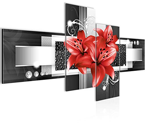Runa Art Bild XXL 4 Teilig Blumen Lilien 200 x 100 cm Kunstdruck auf Vlies Leinwand Wanddeko Wohnzimmer Schlafzimmer 008641c