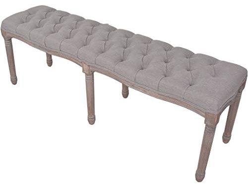 Tidyard Polsterbank Sitzbank mit Stoffbezug aus Leinen und Massivholz, Hellgrau, 150 x 40 x 48 cm (B x T x H)