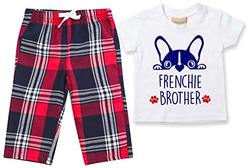 60 Second Makeover Limited Frenchie Brother Pyjamas Children Tartan Trouser Bottoms Pyjama Set French Bulldog Family Matching Twinning Red