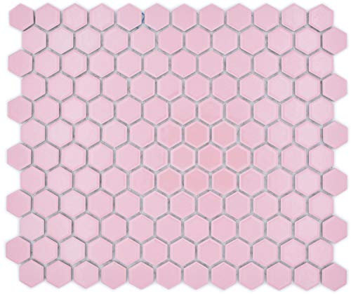 Keramik Mosaik Hexagon altrosa glänzend für WAND KÜCHE Wandverblender Verkleidung | 10 Matten