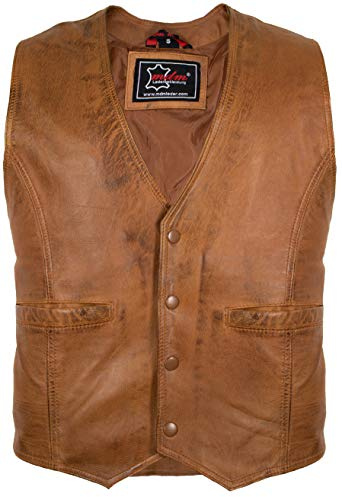MDM Herren Lederweste aus echtem Lamm Nappa Leder, Braun, Klassische Freizeit Weste, weiches Leder