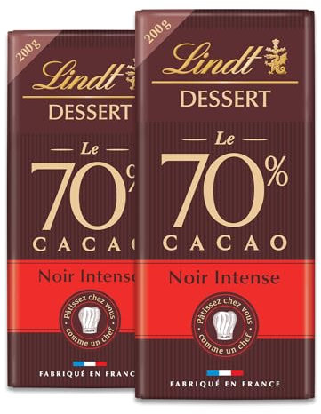 Lindt - Tablette 70% Cacao DESSERT - Chocolat Noir pour Pâtisser - 2x200g