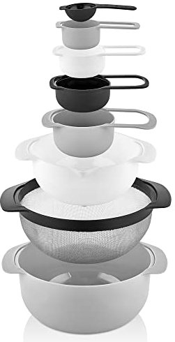 Herzberg HGBOL8N1 8-Piece Set-Large and Small Bowl-Measuring Cups and Spoons-100% Recyclable-Stainless Steel Strainer-BPA Free, Unknown