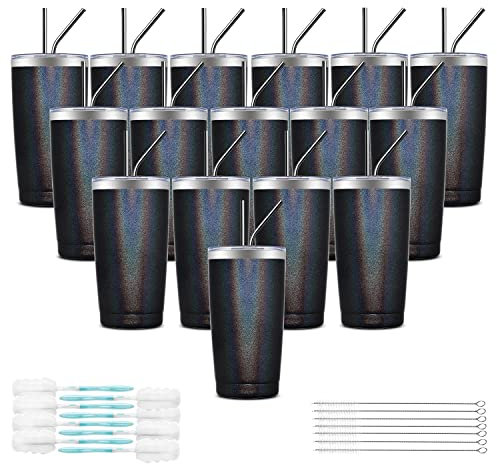 COKTIK 16 PACK 20oz Tumbler Cup Double Wall Vacuum Insulated Travel Mug Bulk, Stainless Steel Tumblers with Lid, Durable Powder Coated Coffee Cups for Cold & Hot Drinks, GrayShimmer
