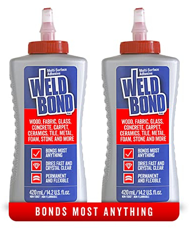 Weldbond Multi-Surface Non-Toxic Adhesive Glue, Bonds Most Anything! Wood Glue for Furniture or on Glass Fabric Mosaic Ceramic Carpet Tile Stone & More. Dries Crystal Clear. 14.2oz /420ml (2 Pack)