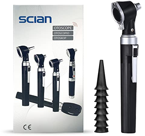 Scian Otoskop Kit – Ear Scope Otoskop mit LED Licht, 3 fache Vergrößerung, 4 Speculum Tips Größe, leichtes Diagnostik Ohrpflege-Tool für Kinder, Erwachsene, hunde, Heimgebrauch (Schwarz)