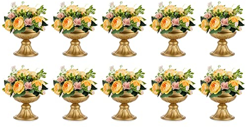 Nuptio Jarrones Oro para Centros Mesa Boda - 10 Piezas 16.4cm Altura Jarrón Urna Metal Elegantes Centros Mesa Boda A Granel para Mesas Jarrones Trompeta Flores Pequeñas para Decoraciones Fiesta Hogar