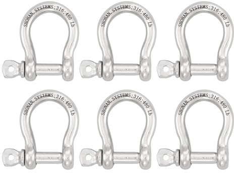 SHONAN 1/4 Small Bow Shackles, Marine Grade D Ring Shackle, 6 Pcs Stainless Steel Shackles Screw Shackles for Chain or Strap, 480 Lbs Capacity