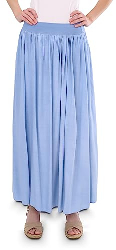 Malito Damen Maxi Rock, Langer Rock Blickdicht, Sommerrock mit elastischem Bund - 2203 (hellblau)