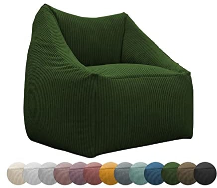 chilly pilley Sitzsack Cord Sitzkissen EPS-Perlen Füllung Bodenkissen Sessel Gartenkissen mit Rückenlehne Sitz (Dunkelgrün)