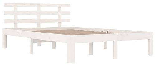 vidaXL Massivholzbett, Bett Holzbett für Schlafzimmer, Bettgestell Bettrahmen mit Kopfteil Lattenrost, Doppelbett Schlafzimmerbett, Weiß 180x200cm