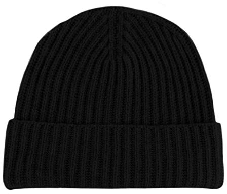 Shorts of Hawick Herren Beanie-Mütze aus 100 % Kaschmir, gerippt, hergestellt in Schottland von Love Cashmere, Schwarz, Schwarz, Einheitsgröße