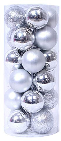 6CM Weihnachtsdeko Weihnachtskugeln,24 Stücke Kunststoff Weihnachtsbaum Kugeln Christbaumkugeln Weihnachtsbaum Deko Anhänger Baumschmuck Ornamente Christbaumschmuck für Weihnachtsdekoration,Silber