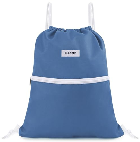 WANDF Rucksack mit Kordelzug Turnbeutel Sportbeutel Gym Bag Mit Aussentasche Verstellbar Tunnelzug Gymsack für Damen Herren Kinder mit Innentasche 11 Liter für Sport und Reisen (Dunkelblau)