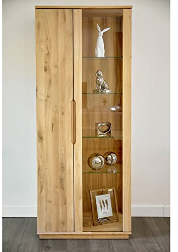 Mayaadi-Home Vitrine Abaro Wildeiche Natur geölt Massivholz Schrank Glasschrank Vollholz Wohnzimmerschrank Regal Esszimmer Schlafzimmer Kommode Glass 205x80x42 cm