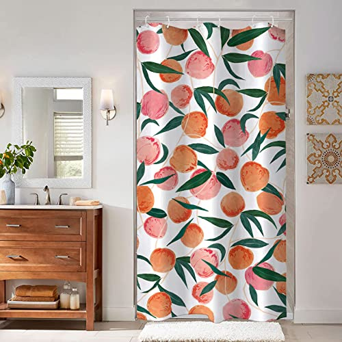 Lifeel Peach Shower Curtain, Allover Fruits Cute Bright Colorful Design Waterproof Fabric Bathroom Curtains Set with 12 Hooks, Peachy Pink 36×72 inch